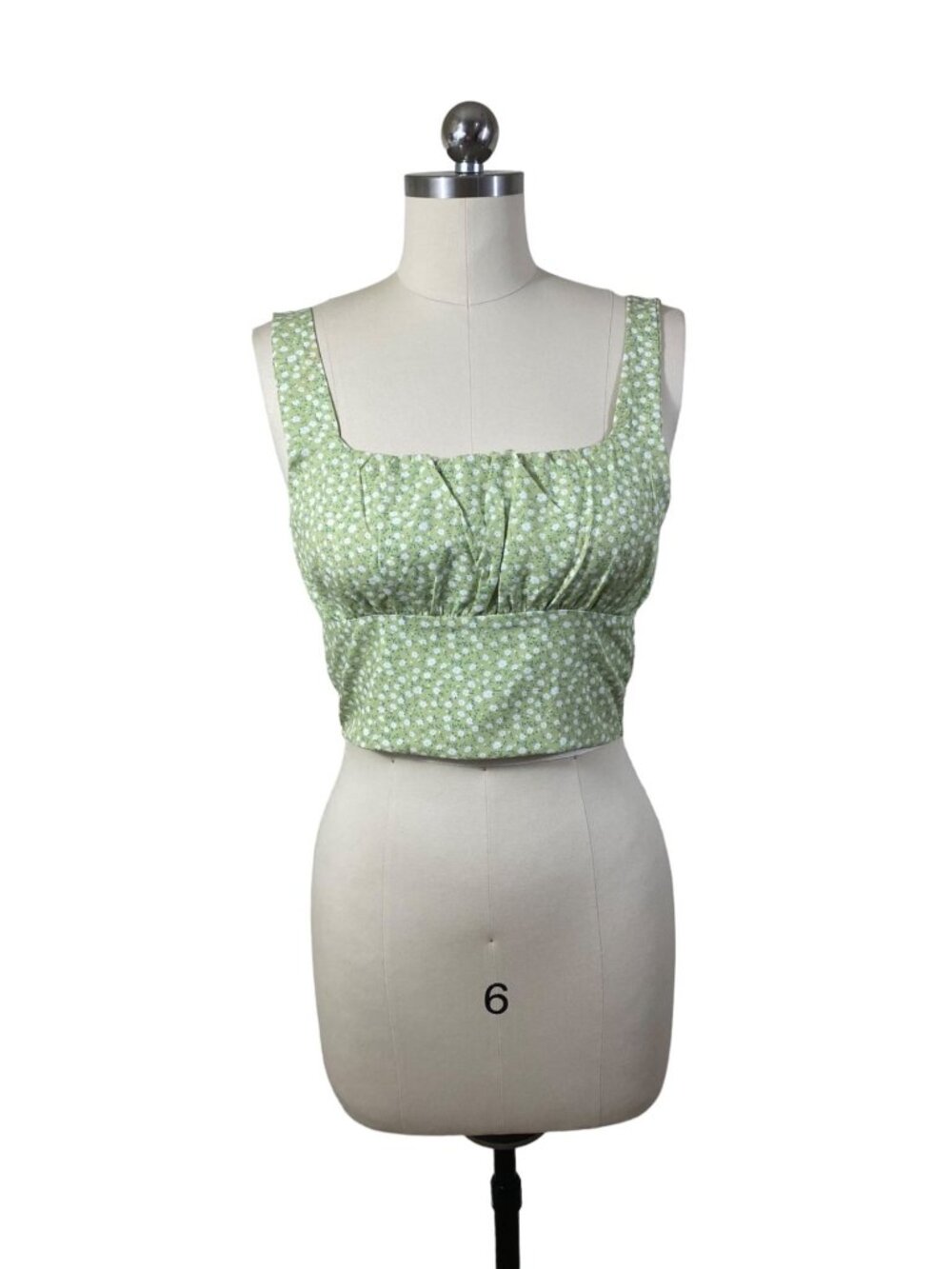 Zaful Cinched Ditsy Floral CottageCore Crop Top Womens Medium Green Floral Boho